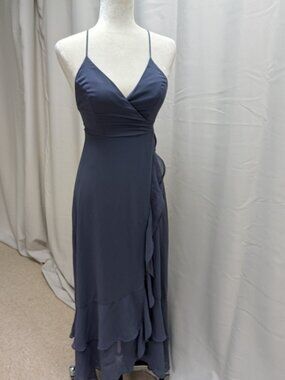 Lulus In Love Forever Granite Blue Lace-up High-low Maxi Dress - Size XXS